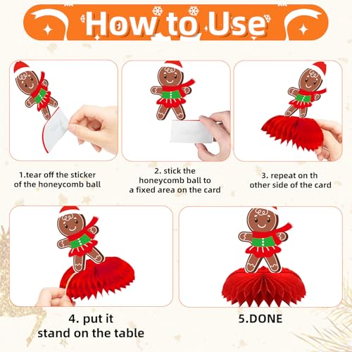 Image of 9 Pieces Christmas Gingerbread Honeycomb Centerpieces - Holiday Table Decorations with Gingerbread Man, Gingerbread House, and Festive Car for Xmas Party, Winter Celebrations, and Holiday Gatherings