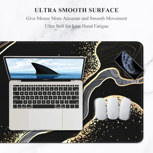 Image of Auhoahsil Extended Mouse Pad, XXL Gaming Mouse Pads, Large Big Mousepad Laptop Computer Keyboard Mat Desk Pad with Non-Slip Base Stitched Edge for Gaming Office Men Women, 31.5 x 15.7 in, Black Marble
