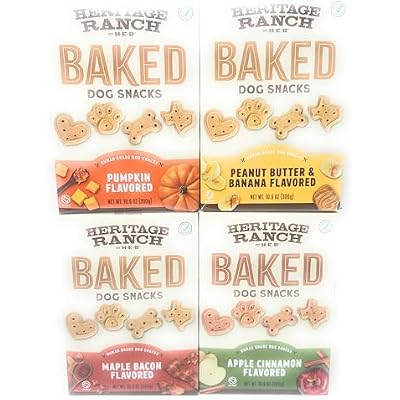 Heritage Ranch Baked Dog Snacks Treats Variety Set - 4 Flavors - Maple Bacon, Pumpkin, Apple Cinnamon, Peanut Butter & Banana