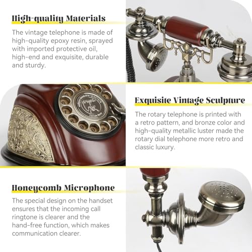 Image of Scizor Vintage Phone Antique Rotary Dial Telephone Retro Landline Telephones Decor Old Fashioned Antique Phone for Home Hotel Office Decoration (SC-03)