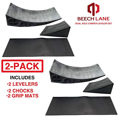 Beech Lane Camper Leveler 2 Pack - Precise Camper Leveling, Includes Two Curved Levelers, Two Chocks, and Two Rubber Grip Mats, Heavy Duty Leveler Works for Campers Up to 35,000 LBs