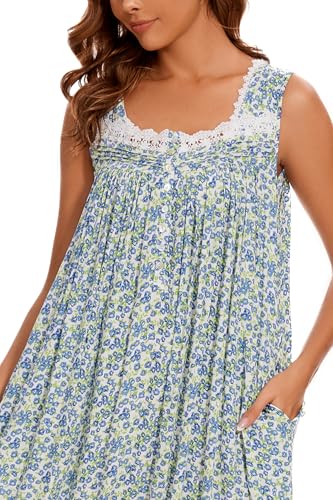 Image of AVIIER Cotton Nightgowns for Women Sleeveless House Dress Ladies Long Nightdress with Pockets S-XXL