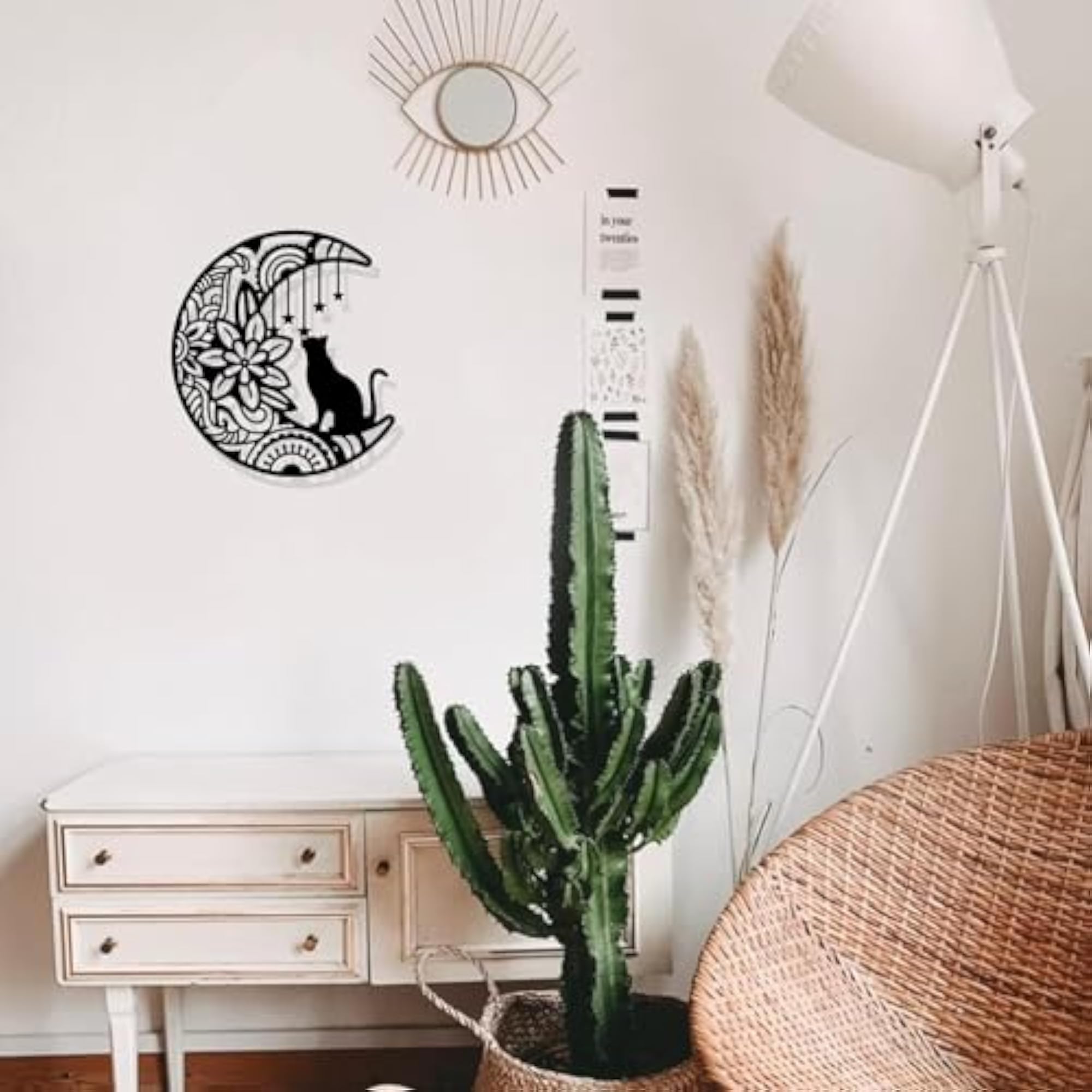 Mandala Moon and Cat Metal Wall Art Decor