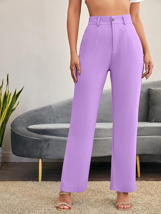 Image of Women's Poly Cotton Trousers Pants Relaxed Fit Boot Cut Ribbed Bell Bottom Trousers for Women