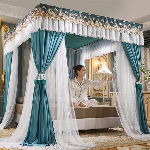 Cortina de cama con dosel para transformar dormitorios simples con encaje elegante doble capa