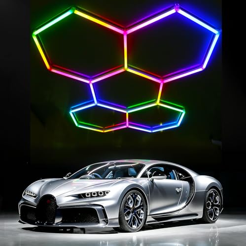 Plafonnier LED hexagonal pour garage 5-Hex RGB 72W dimmable avec app