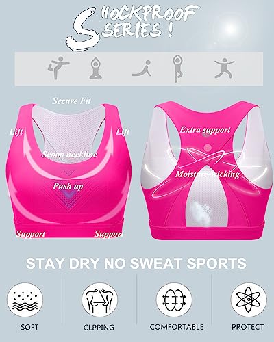 Image of RUNNING GIRL Sports Bra for Women,High Impact Large Bust Padded Sports Bra Fitness Workout Running Yoga Tank Tops(WX2827 Bright Pink 3XL)