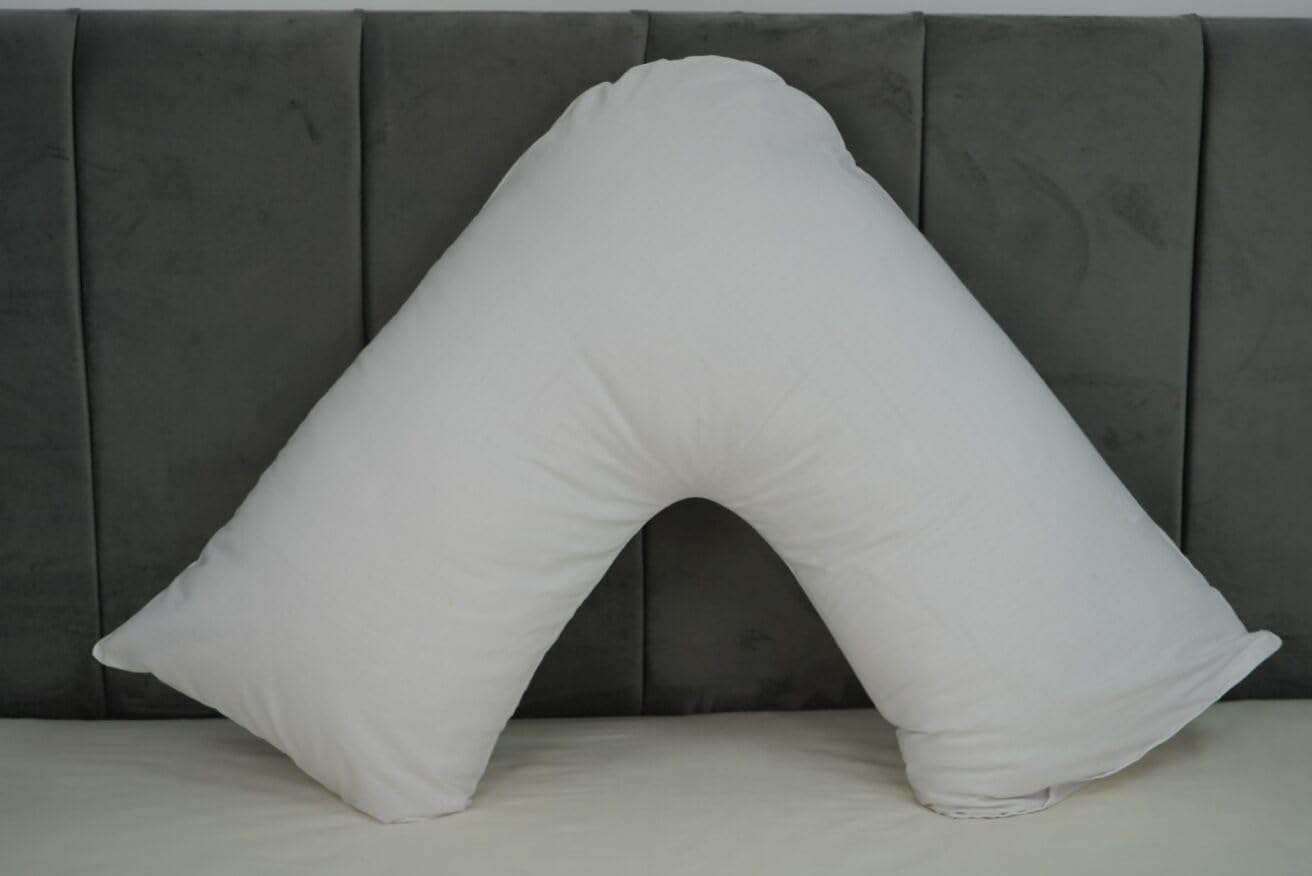 Arlinens White V Pillow With Pillowcase - Orthopedic V Pillow For Neck, Back, Pregnancy & Nursing Support Pillow-With Polycotton Pillowcase Standard Size 74 X 34Cm (White)