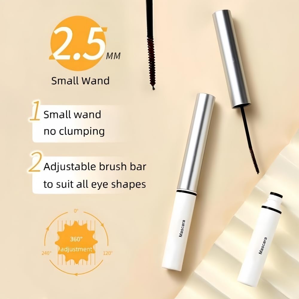 Waterproof Small Wand Mascara for Fine Short/Lower Eyelashes, Black, Tiny Brush, Smudge-Proof, Curling and Volumizing - Image 2