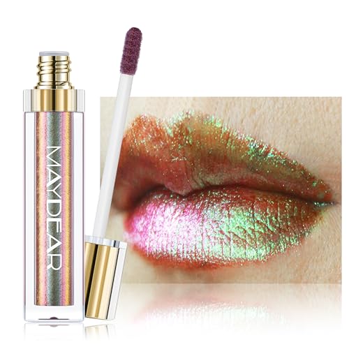 Maydear Chamäleon-Lippenstift, langlebiger, wasserfester, bunter, diamantschimmernder Lipgloss für Frauen und Mädchen, Make-up-Set