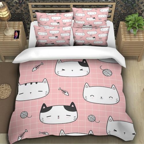 Housse de couette imprimé 3D chat parure lit microfibre 135x200 - 5