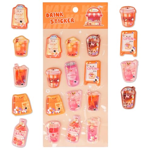 ウォーターシール 水入り ぷくぷく 立体 3d キラキラ ラメ入り ぷっくりシール 揺れる 浮き出し 手帳デコ 可愛い カラフル 装飾 日記 スマホ 携帯電話 DIY クラフト 女の子 子供 誕生日プレゼント 贈り物 手芸用品 (タピオカミルクティー)