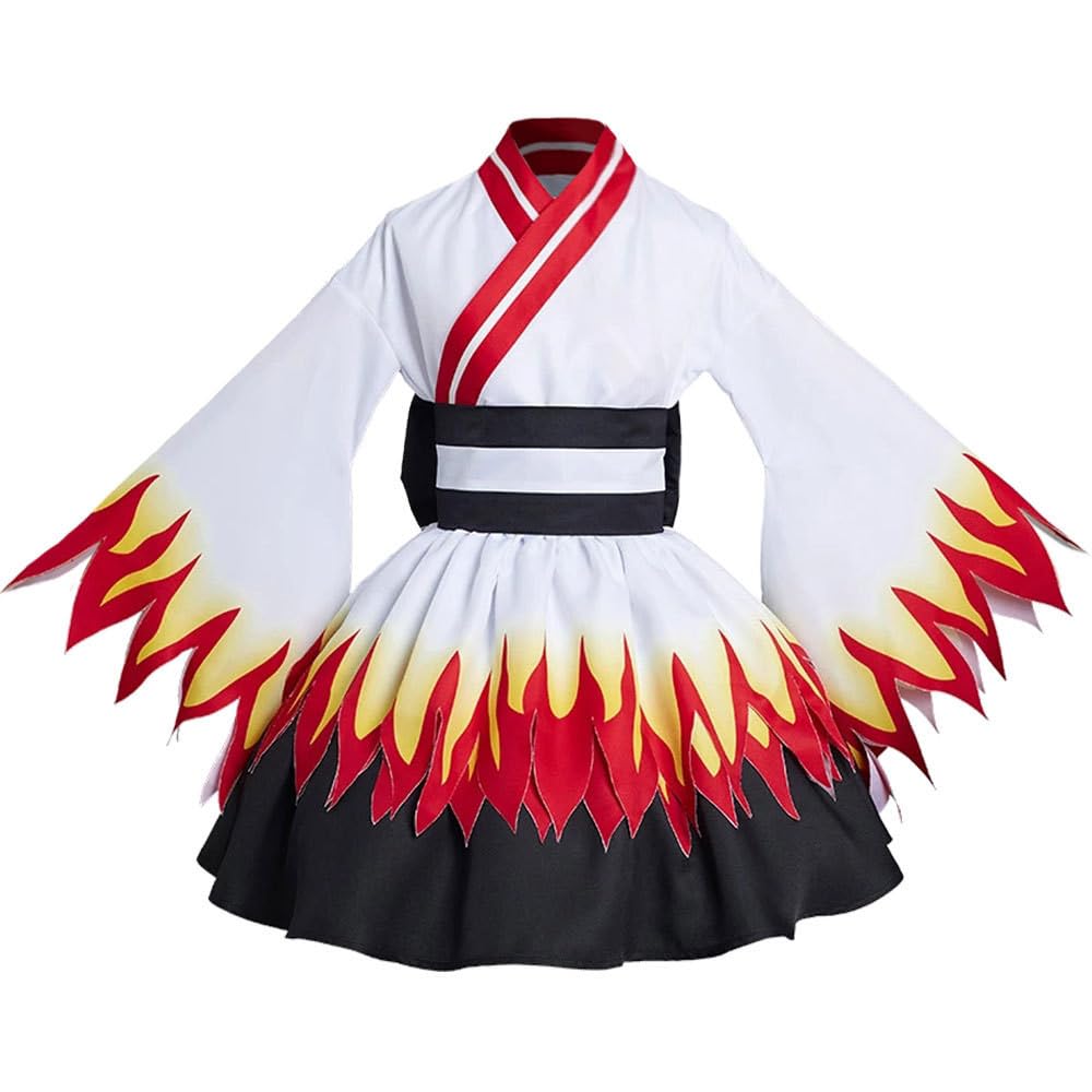 Satdflie Demon Slayer Cosplay Costume Kimono Outfits Uniform Set Girls Christmas Anime Fans Gifts Maid dress，Kyojuro Rengoku，S