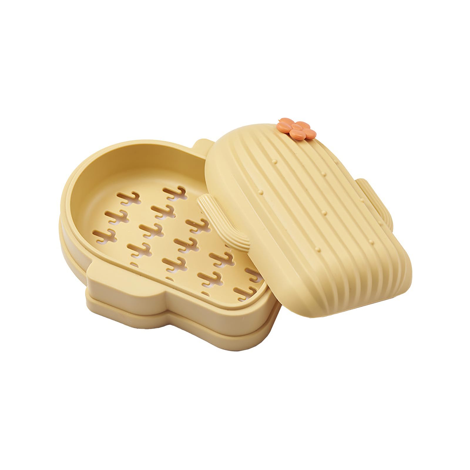 Xingniao Yellow Cactus Travel Soap Dish With Lid - Draining Soap Bar Holder - Travel Soap Container - Portable Soap Case For Traveling, Camping, Outdoor, Gym, Bathroom (Yellow)