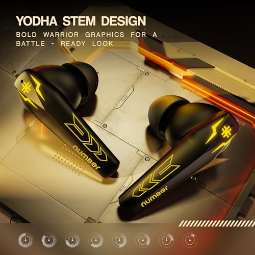 Image of Number Super Buds Pro GT99 Truly Wireless in Ear Earbuds with 70 Hours Playtime, 35ms Ultra Low Latency, Dual Pairing Ear Buds, Quad Mic ENC, BT 5.4, IPX5, Fast Charging, Made in India (Yodha Yellow)