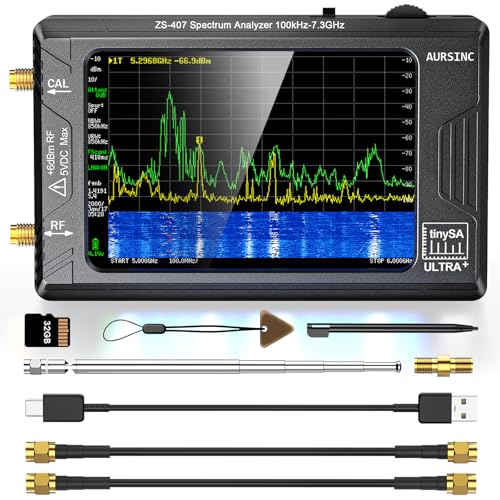 Image of AURSINC Tinysa Ultra+ ZS407 7.3GHz Spectrum Analyzer, HW V0.5.4 100kHz-7.3GHz 4 Inch Tinysa Handheld Frequency Analyzer, 2-in-1 RF Signal Generator 100kHz to 900MHz MF /HF /VHF UHF, with 32GB Card
