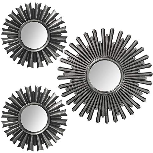 DRW Set de 3 Apliques de Pared Redondos con Espejos de melamina en Plateado 35cm-1 Pz y 25cm-2 Pz.