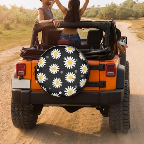 Image of Delerain White Daisies Spare Tire Covers for RV Trailer SUV Truck and Many Vehicle, Wheel Covers Sun Protector Waterproof (16 Inch for Diameter 29 inch-31 inch)