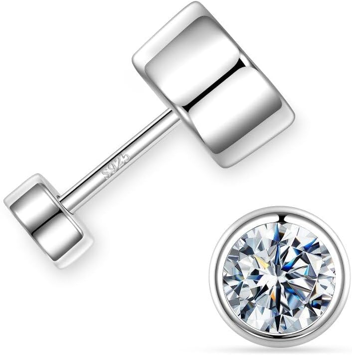 MOOSEA 0.2-2ct Moissanite Flat Back Earrings, Moissanite Earrings Screw Back, 925 Sterling Silver Earring for Women Men