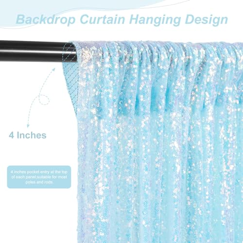 Image of Mermaid Blue Sequin Backdrop Curtain 6 Pcs 2ftx8ft Wedding Party Backdrop Silver Sparkly Fabric Curtains for Wedding Christmas Party Decor
