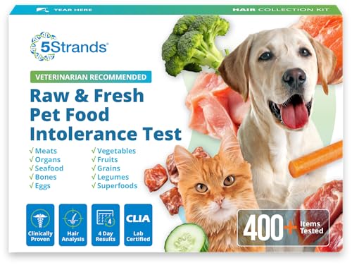 5Strands Pet Raw Food Intolerance Test, at Home Sensitivity Test for Dogs & Cats, 315 Items, Hair Analysis, Accurate for All Ages & Breeds, Pet Gut Health, Fast 5 Day Results