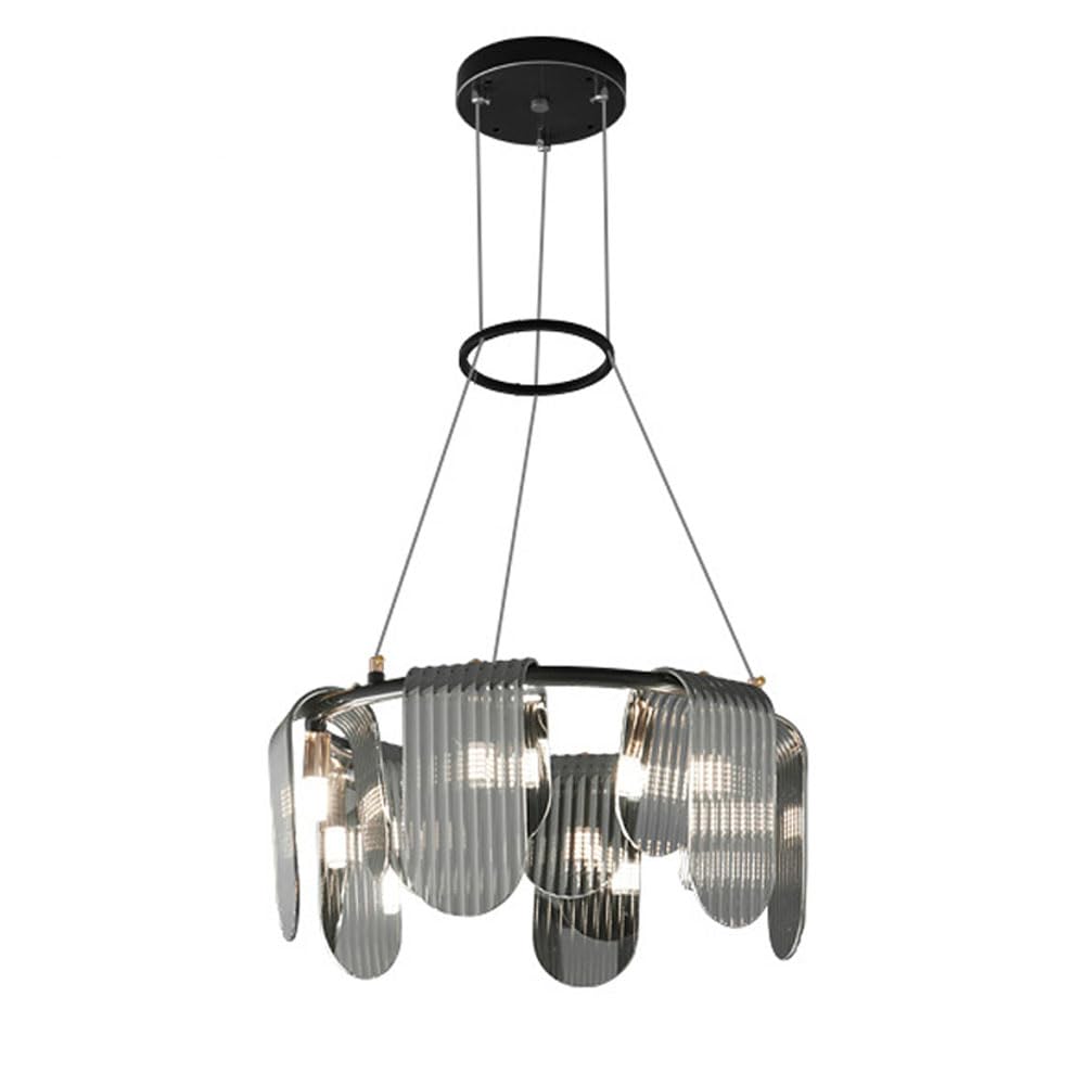 KXEcoLife Creative Italian style all brass chandelier, Scandinavian minimalist round for living room bedroom dining lamps and lanterns,Black,6 heads