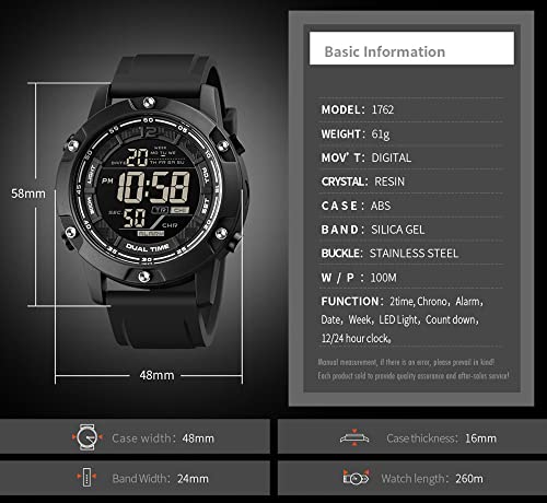 Image of Gosasa Big Face Men Digital Sports Watch Water Resistant Outdoor Easy Read Military Back Light Black Watch