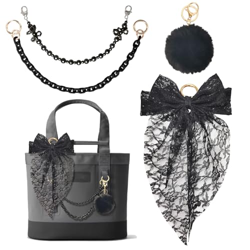 Kaitiaki 4PCS Tote Bag Decor Kit Decorative Bow & Pom Pom Accessories Compatible with YETI Camino 20/35/50 Carryall Bogg Beach Tote Bags (Gothic Lace)