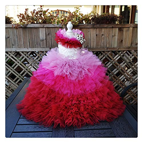 Fegoclt Handmade Dog Clothes Luxurious Princess Dress Lace Pink Gradient Tulle Cake Skirt Chapel Train Pet Trailing Gown (Size : Small) #TOP10