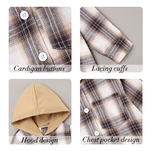 Image of Fuermos Toddler Baby Boys Clothes Flannel Lattice Button Down Hooded Tops +Pants Boys Fall Winter Outfits