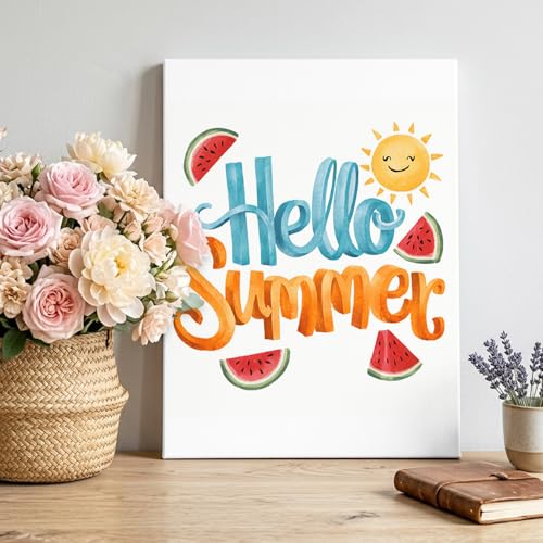 Hello Summer Sun Watermelon Canvas Wall Art Made in USA,