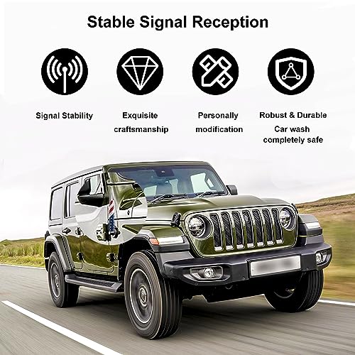 Image of Car Truck Antenna with Tire Stem Caps American Flag Anti-Theft Design, Universal Short Replacement for Ford F150 F250 F350 Raptor Dodge RAM GMC Sierra Chevy Silverado 1500 2500 3500, Silver