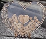 Eirolace Holz Gästebuch mit 100 Holzherzen, Hochzeitsdekoration mit Fotorahmen, Herzform, Personalisiert für Hochzeiten und Geburtstage