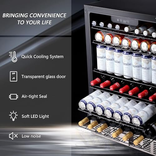 Image of LEONARD USA 155 L Inverter Built-in Wine Chiller, Wine Cooler, Under Counter, Touch Control, Toughened Glass Door with UV-Protection, LED Interior Light with Safety Lock for Home, Bar & Office