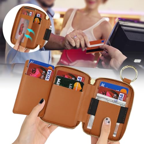 Image of Compatible with MagSafe Wallet,Magnetic Phone Wallet Card Holder for iPhone 17 /16 Pro Max /15 plus /14 Pro /13 /12 Series,PU Leather Zipper Pocket Adjustable Stand-Brown