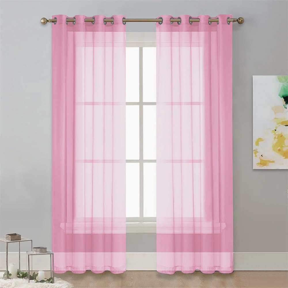 Surwin Color Sólido Translucidas Cortinas Salon, 2 Piezas Cortina con Ojales 132x213 cm Rosa, Cocina Dormitorio Cortinas y Moderno Visillos Cortos para Ventanas