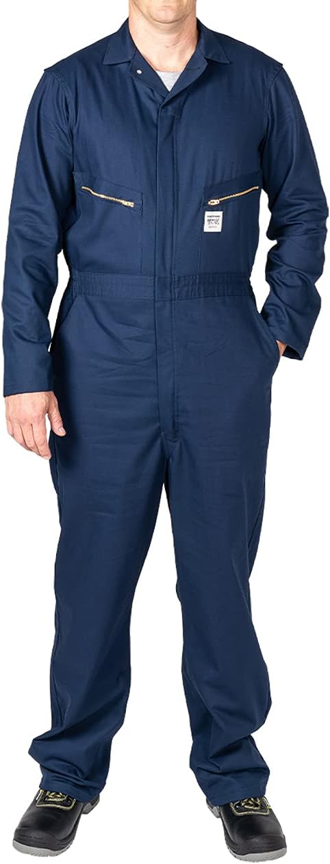 Durable and Breathable Long Sleeve Cotton Coveralls for Men with Elastic Waistband for Industrial Workers