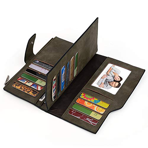 UTO RFID Wallet for Women PU Matte Leather Card Holder Organizer Zipper Coin Purse with Snap Closure Army Green3