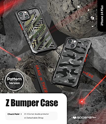 Goospery Z Bumper Crossbody Compatible With Iphone 14 Plus Case [Strap Included] Shock Absorbing Dual Layer Structure Tpu Edge Crystal Clear Pc With Strap Outdoor Design, Camo #TOP1