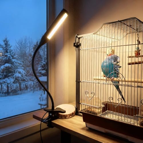 Full Spectrum Bird Cage Light for Birdcage LED Bird Lamp with 90 Beads Timer & Brightness Control for Indoor Use Safe Chew-Resistant Bird Light Lamp Flexible Gooseneck 3/9/12H Timer for Daily Care