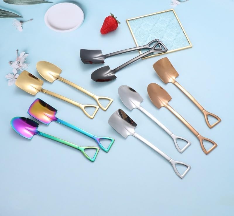 Silverware Flatware Set, 1/4/6/8/10/12pcs 304 Stainless Steel Creative Watermelon Spoon Dessert Ice Cream Spoon Flat Shovel(Rainbow,12Pcs)
