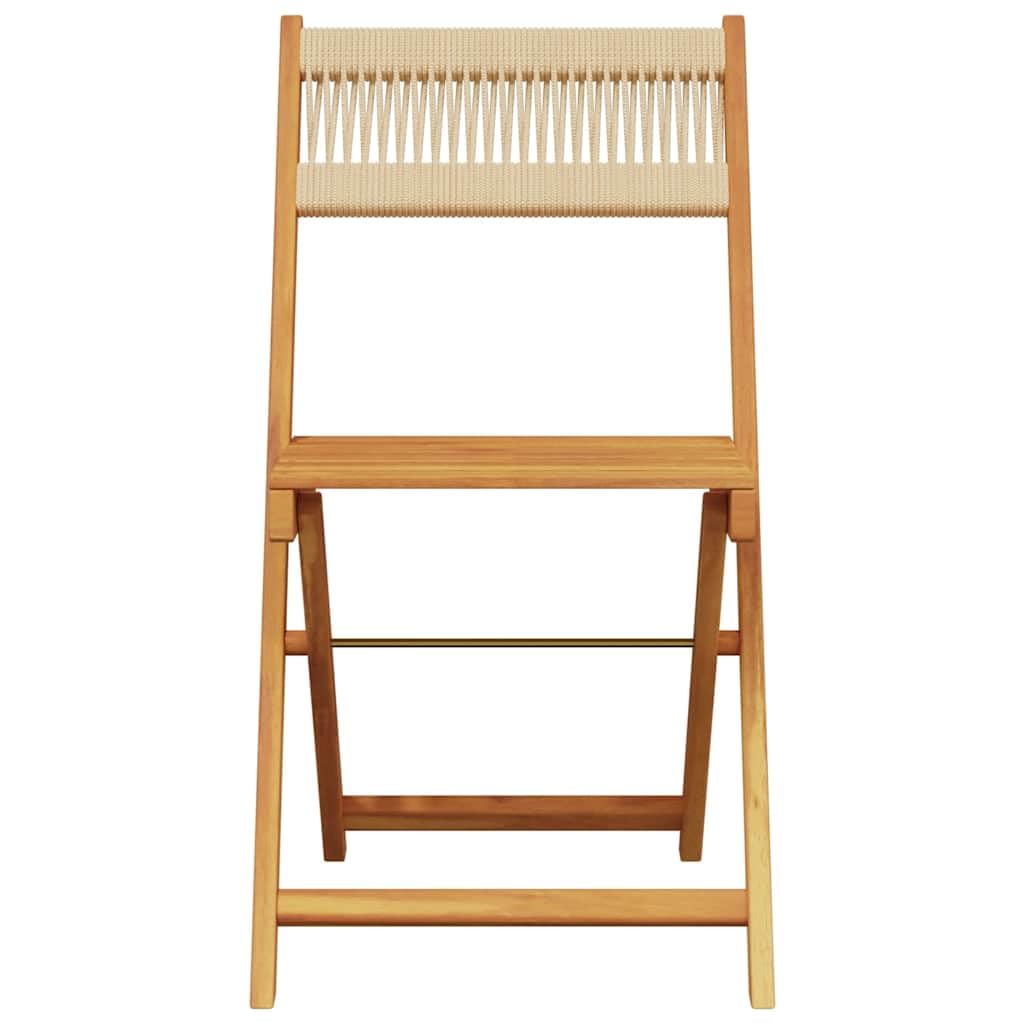 Set da 3 pezzi in legno di acacia da giardino, in polipropilene beige e legno massello, pieghevole per balcone e terrazza, con robusto tavolo e due sedie senza braccioli, ideale per caffè