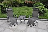 3 pcs Set Deluxe 2-Pack Zero Gravity Chairs & Folding Table w/ Cup Holder Set (3 pcs set) (Black)