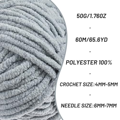 Image of 3 Pack Fluffy Velvet Yarn for Crocheting,Baby Blanket Yarn for Crocheting Soft,150g(196.8yds) Amigurumi Yarns,Plush Chenille Crochet Yarns,Puzzle Yarn for Crochet Weaving Craft(3 Grayish)