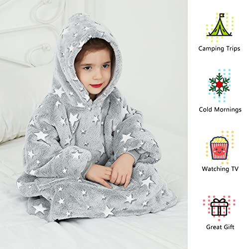 Image of KFUBUO Wearable Blanket Hoodie for Kids With Pocket Toddlers 2-6 Year Old | Sherpa, Oversized Sweatshirt Blanket, Kids Blanket, Girl Boy Gifts, Glow in The Dark Stars, Cozy Gifts for Kids