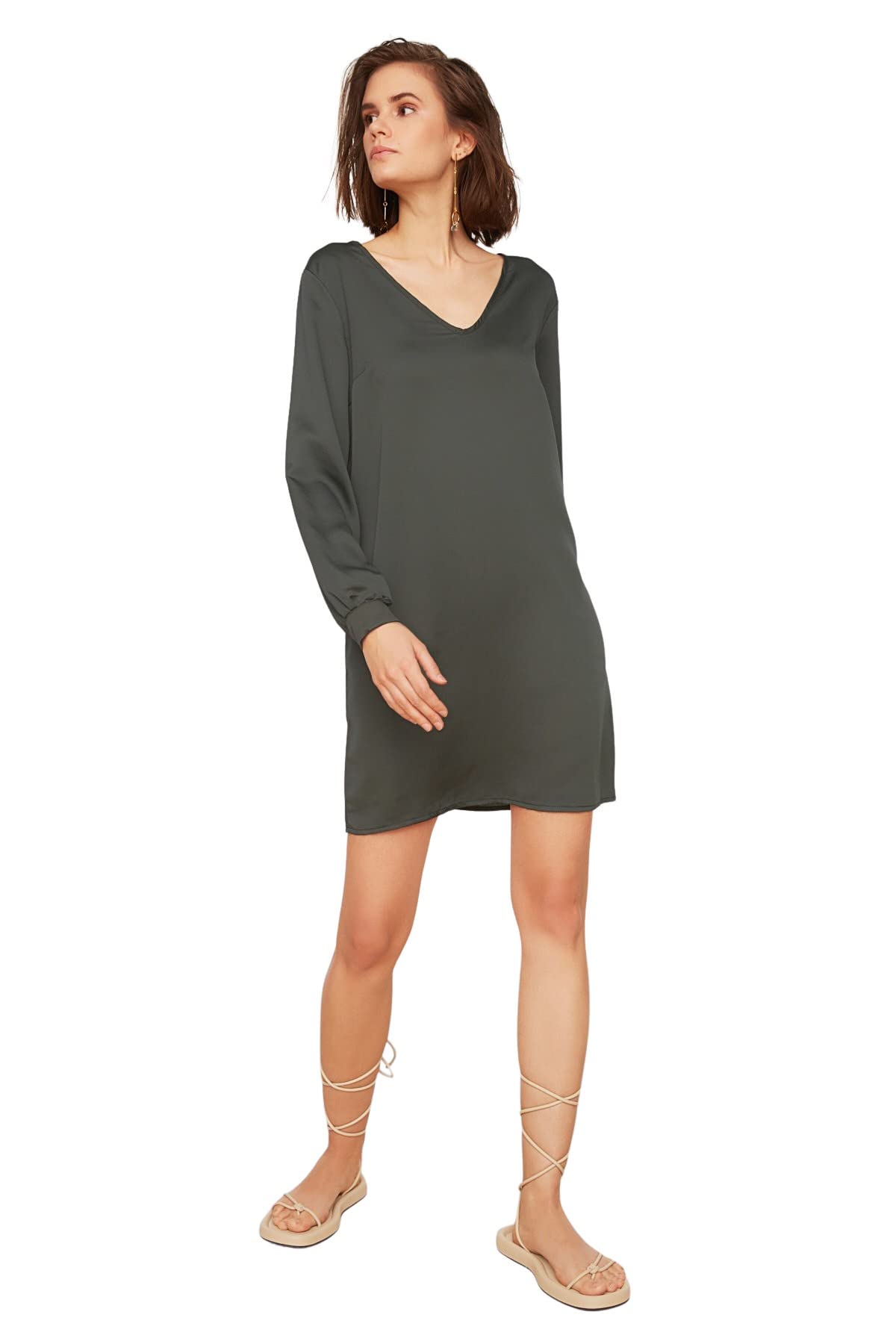 Trendyol Women Mini Shift Regular Woven Dress Khaki