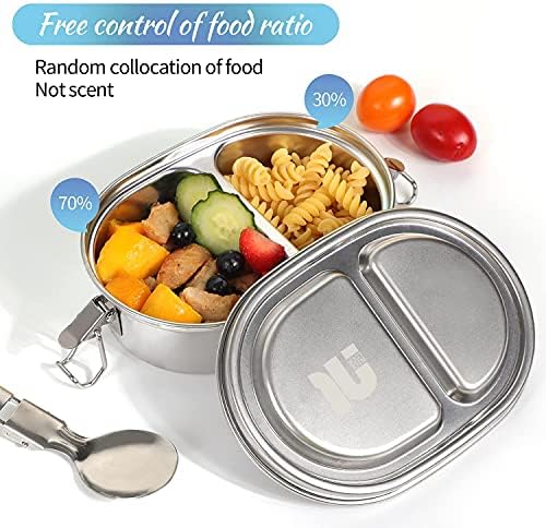 nicelock 2 Compartment Stainless Steel Lunch Box 500ml Small Metal Bento Lunch Box Leak-Proof Food Container with Lid Snack Box for Kids and Adults | BPA-Free Plastic-Free Freezer Dishwasher Safe