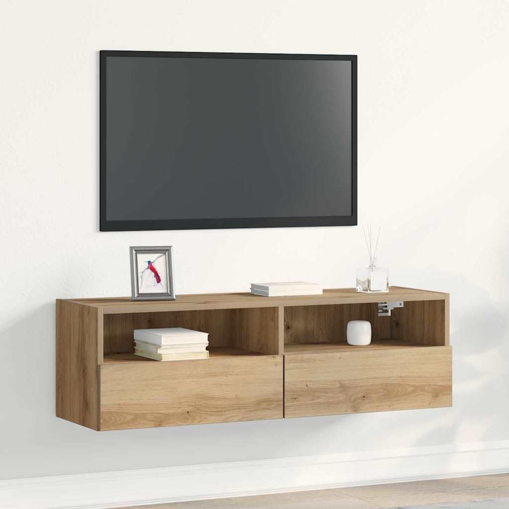 Générique Meuble TV Mural chêne Artisanal 100x30x30cm Bois d'ingénierie,Meubles, Meubles TV,862190