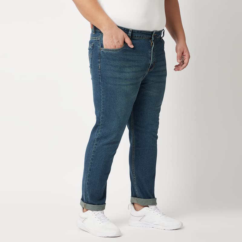 Image of Zush Men's Mid Rise Regular Fit Dark Blue Color Plus Size Stretchable Jeans