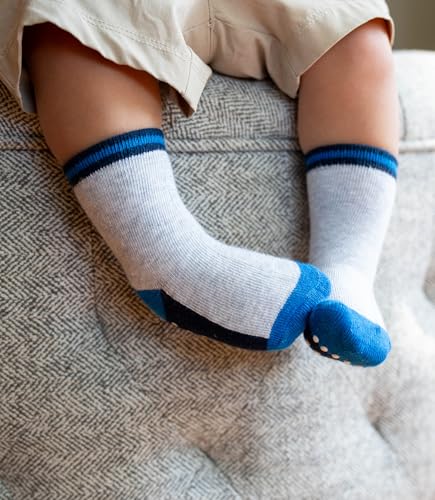 Image of JAKIDAR 12 Pack Baby Socks Cotton Crew Toddler Socks Grips Non Slip Bottom Kids Socks